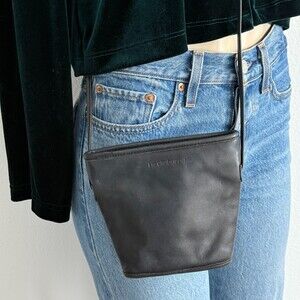 Vintage Liz Claiborne Leather Black Crossbody Pouch Purse 90s Minimal Normcore